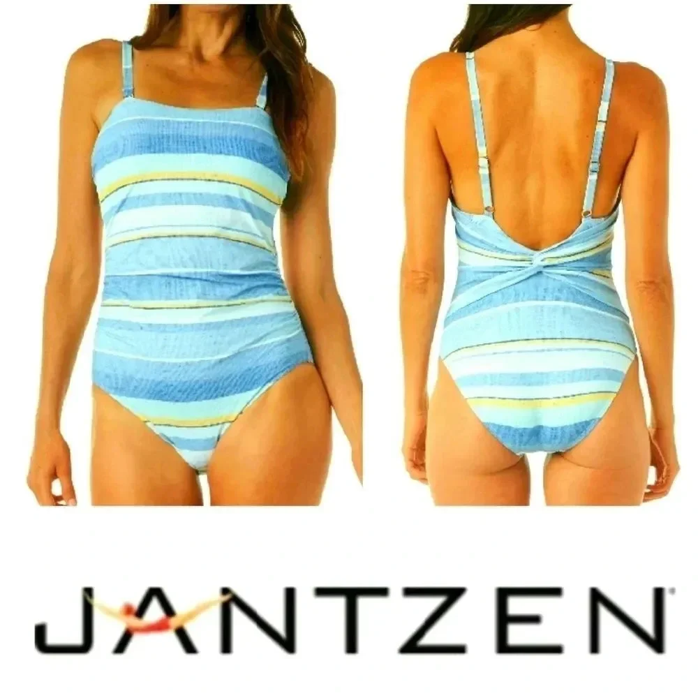 Jantzen Sail Away Twist Front striped Women's one piece swimsuit  Size 8